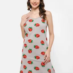 Clovia Grey Cotton Graphic Print Short Nightdress-image-55