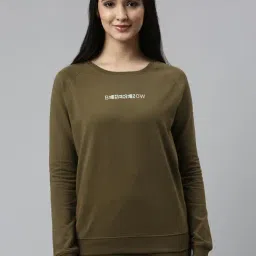 Enamor Olive Green Cotton Graphic Print Sweatshirt-image-44