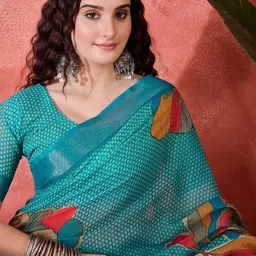 Sangria Digital Printed Banarasi Saree With Blouse Piece image 2
