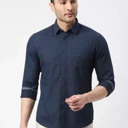 Dragon Hill Navy Printed Slim Fit Shirt-image-66