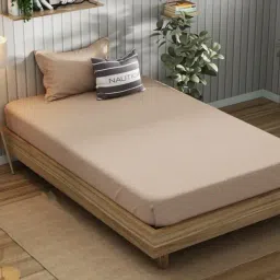 Nautica Marina Bay Beige Cotton Geometric 250 TC Single Flat Bedsheet with 1 Pillow Cover-image-4