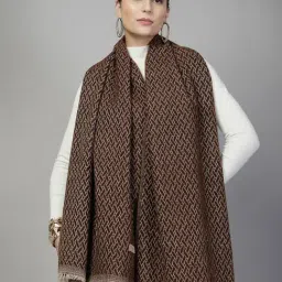Mafadeny Brown Regular Fit Self Design Stole-picture-42