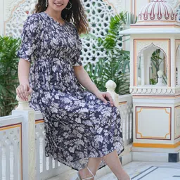 IKRASS Women Floral Printed A-Line Knee Length Dress image 5