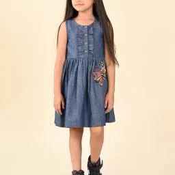 LilPicks Kids Blue Solid Dress-image-66