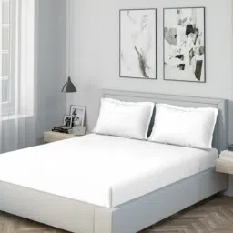 DDecor Solid White 180 TC Cotton King Fitted Bed Sheet With 2 Pillow Covers-image-71