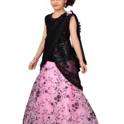 Aarika Kids Black & Pink Embellished Lehenga, Choli with Dupatta image 4