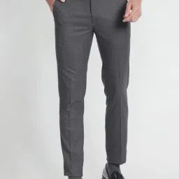 Arrow New York Grey Slim Fit Textured Flat Front Trousers-image-34
