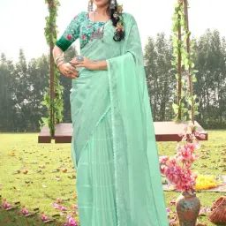 Saree Mall Green Embellished Saree With Unstitched Blouse-image-18