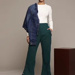 The Roadster Lifestyle Co. Button Detail Bootcut Trousers-image-59