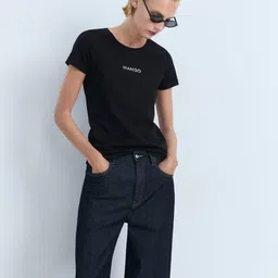 MANGO Women Brand Logo Printed Pure Cotton T-shirt-image-78
