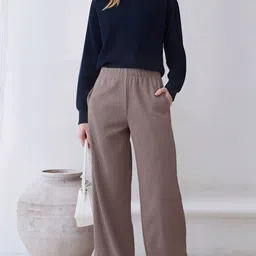 HERE&NOW Women Grey High-Rise Easy Wash Cotton Trouser-picture-27