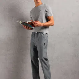 U.S. Polo Assn. Men Solid Pure Cotton T-Shirt & Trousers Night Suits-image-99