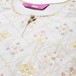 Libas Women Grey & Gold Ethnic Motifs Straight Kurta with Trousers & With Dupatta image 2