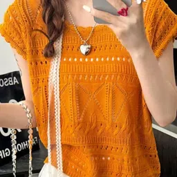 KPOP Women Self Design Round Neck Short Sleeves Top-picture-10