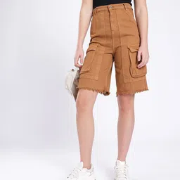 DressBerry Women City Swagger Denim Cargo Shorts-image-25