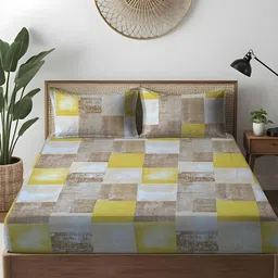 WEAVE AND DECOR Grey Printed 300TC Cotton Double Queen Bedsheet Set 2.28 m x 2.28 m-picture-16