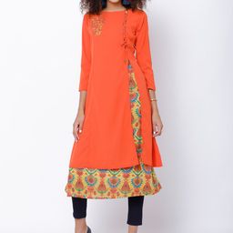 Vishudh Women Orange & Yellow Printed Layered A-Line Kurta-picture-14