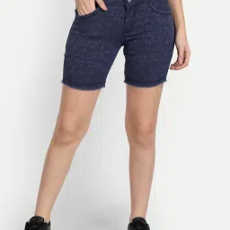 Angelfab Dark Blue Cotton Textured Shorts-image-67
