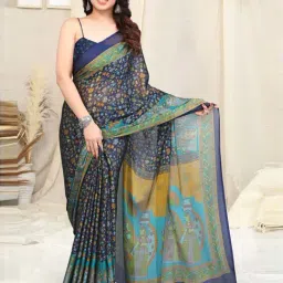 MIRCHI FASHION Navy Floral Print Saree With Unstitched Blouse-picture-19