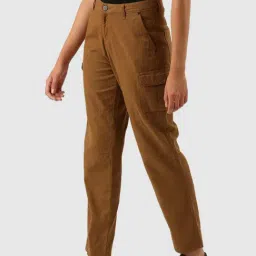 IVOC Brown Cotton Regular Fit Mid Rise Trousers image 3