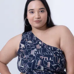 Toodle Plus Floral Print One Shoulder Crop Top-picture-13