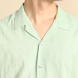Voroxy Men Relaxed Cuban Collar Textured Polycotton Casual Shirt image 2