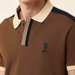 U.S. Polo Assn. Men Colourblocked Polo Collar Slim Fit T-shirt image 5