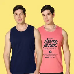 WOOSTRO Men Pack of 2 Typography Printed Round Neck Cotton Slim Fit Sports T-shirts image 3