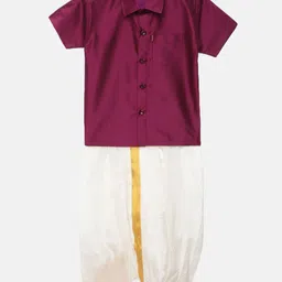 Thangamagan Boys Dark Pink Solid Panjagajam & Shirt Set-picture-35