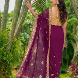 Prettyage Embellished Mirror Work Pure Georgette Heavy Work Banarasi Saree image 2