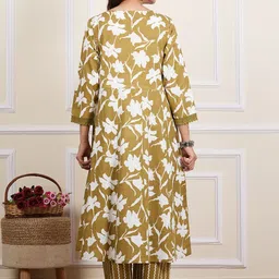 IKRASS Floral Printed Regular Pure Cotton Anarkali Kurta with Trousers & Dupatta image 5
