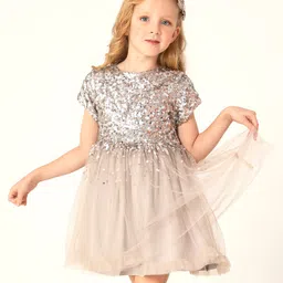 Cherry Crumble By Nitt Hyman Half Sleeves Sequin Embellished Fit And Dress- Grey-image-123