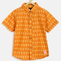 Tales & Stories Half Sleeves Abstract Printed Shirt - Orange-picture-11