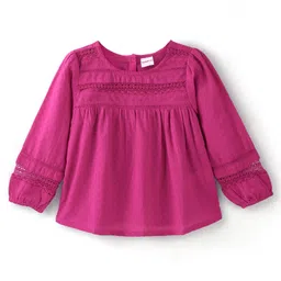 Babyhug 100% Cotton Full Sleeves Dobby Printed Top with Lace Detailing - Pink-picture-20