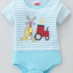 Babyhug 100% Cotton Knit Half Sleeves Onesie Dino Print - Blue-picture-16