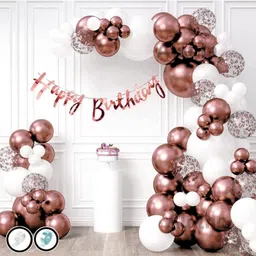Surprise Decor Birthday Decoration Items - 63 Pcs Birthday Decoration Kit - Happy Birthday Cursive Banner, Rose Gold Cofetti Balloons, Rose Gold Chrome Balloons, Metallic Balloons, Arch Strip, Glue Dot Strip-picture-24