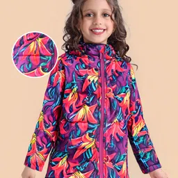 Ollington St. Woven Full Sleeves Floral Printed Padded Quilted Jacket with Detachable Hood - Purple & Pink-picture-24