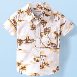 Babyhug Cotton Knit Half Sleeves Regular Collar Shirt Beach Theme Print - White-picture-25