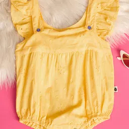 StyloBug Cap Sleeves Schiffli Embroidered Onesie - Yellow-image-4
