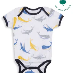 My Milestones 100% Cotton Knit Half Sleeves Whale Printed Onesie - White image 1