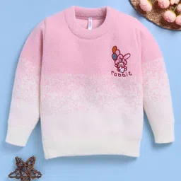 TOONYPORT Woollen Woven Full Sleeves Ombre & Rabbit Embroidered Sweater - Pink-picture-13