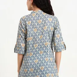 Divena Ethnic Motifs Printed Mandarin Collar Roll-Up Sleeves Cotton Top image 4