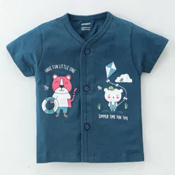 CUCUMBER Sinker Half Sleeves Night Suit Animal Print - Blue image 2