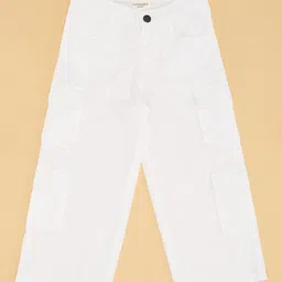 Pantaloons Junior Cotton Solid Trousers - Egret image 4