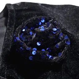 Hola Bonita Knit Full Sleeves Velvet Sequin Party Dress With Floral Applique & Belt - Navy Blue image 5