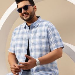 Sztori Men Plus Size Checked Cotton Linen Casual Shirt-picture-7
