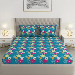 Raymond Home Turquoise Blue & Pink Printed 100 TC Queen Bedsheet Set-2.25 m x 2.50 m image 4