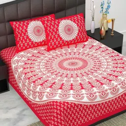 UNIBLISS Red & White Printed Cotton 144 TC Queen Bedsheet Set 2.15 m x 2.35 m image 4