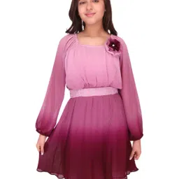 Cutecumber Kids Burgandy Solid  Dress with  Belt-image-60