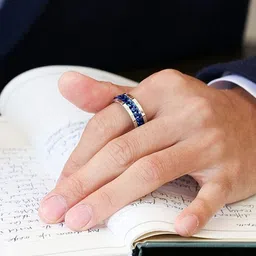 MEENAZ Unisexd Set Of 2 Silver-plated Textured Details Finger Rings image 3